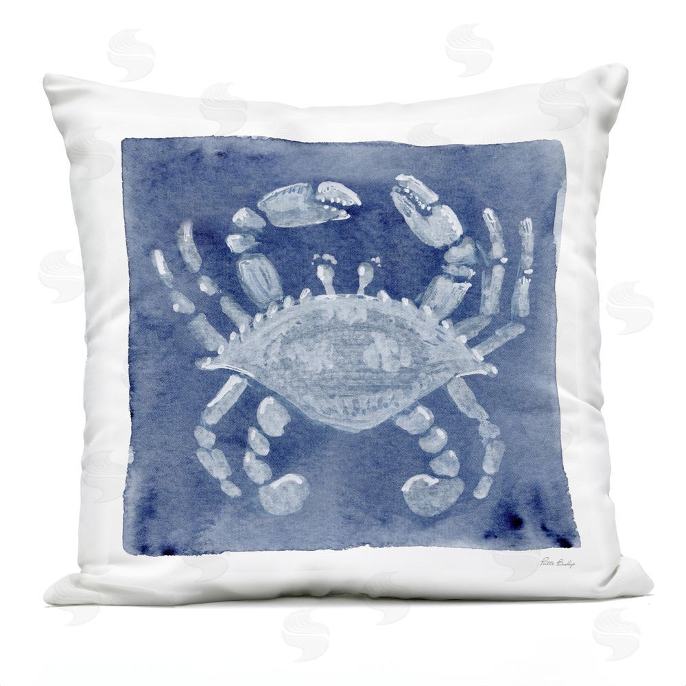Patti Bishop White Crab on Indigo Outdoor Quick-Dry Polyester Square Throw Pillow