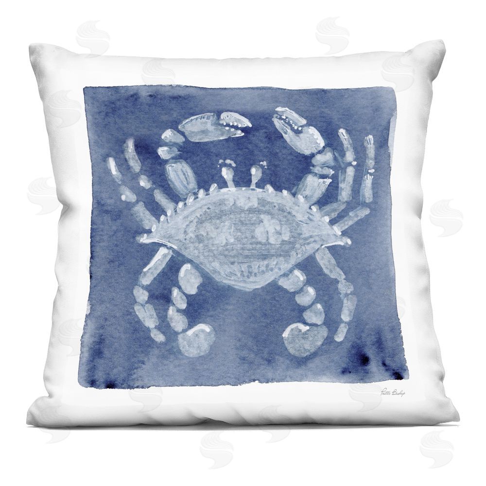 Patti Bishop White Crab on Indigo Indoor Plush Polyester Square Throw Pillow