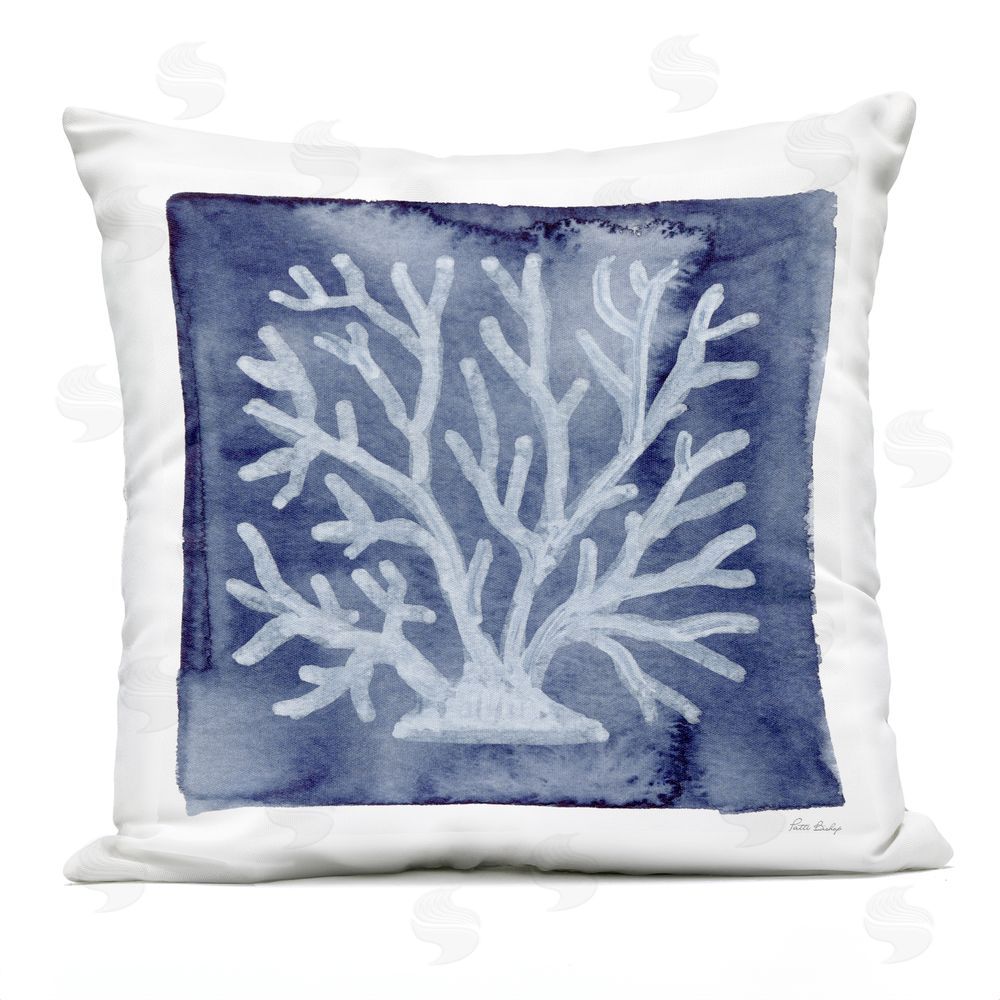 Patti Bishop White Coral on Indigo Outdoor Quick-Dry Polyester Square Throw Pillow
