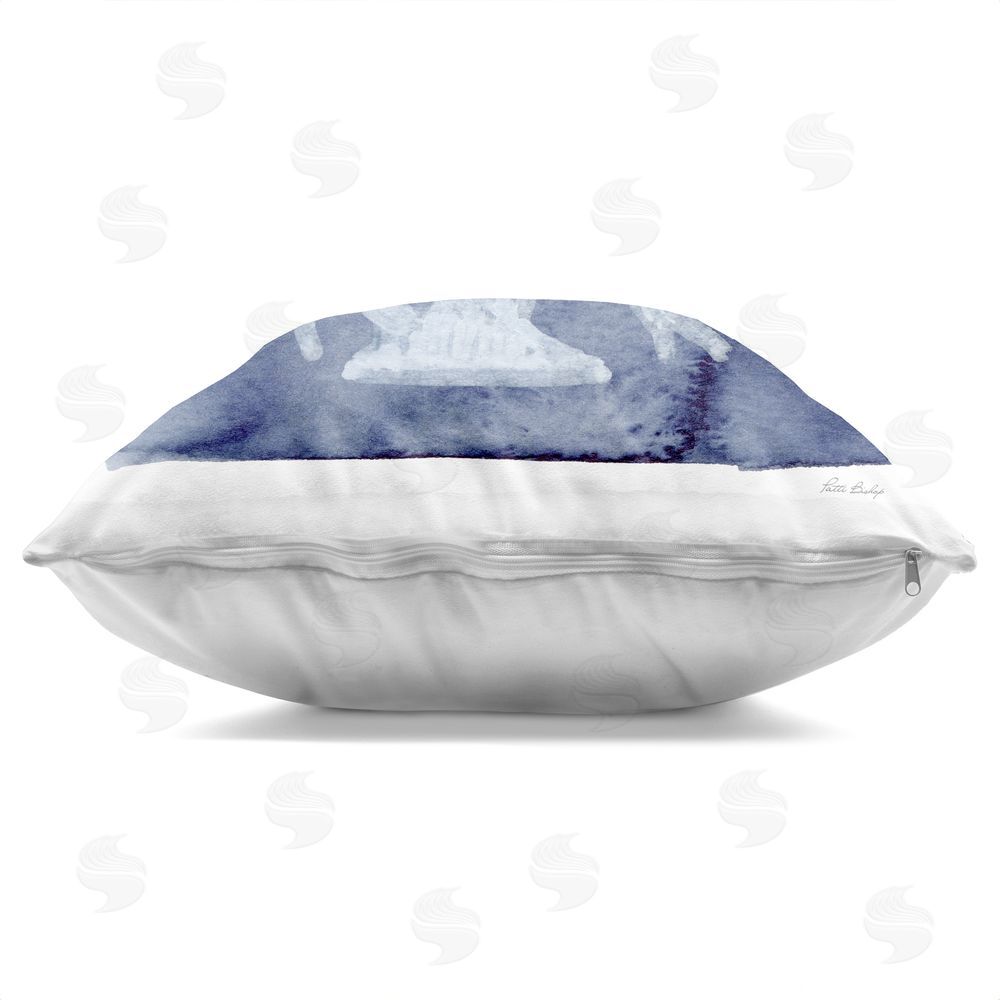 Patti Bishop White Coral on Indigo Indoor Plush Polyester Square Throw Pillow Zipper Detail