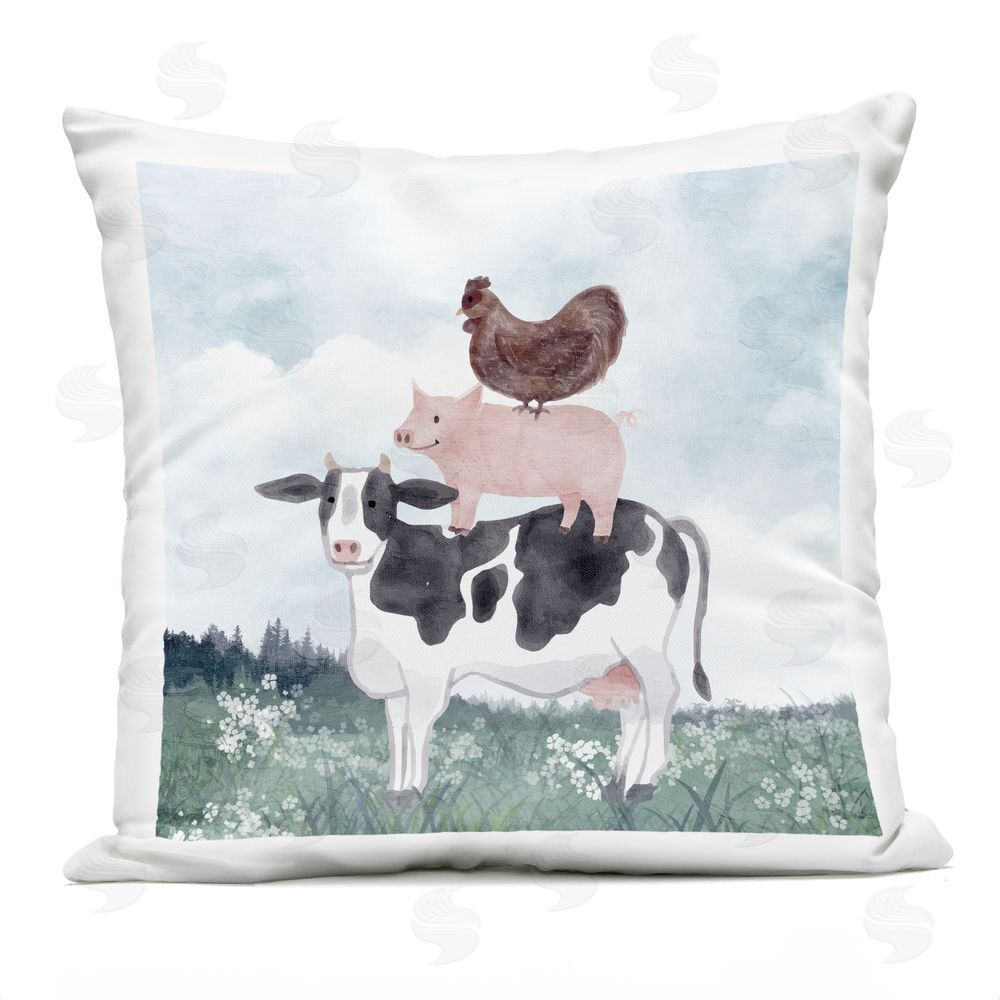 Kim Allen Muted Stacked Farm Animals Outdoor Quick-Dry Polyester Square Throw Pillow