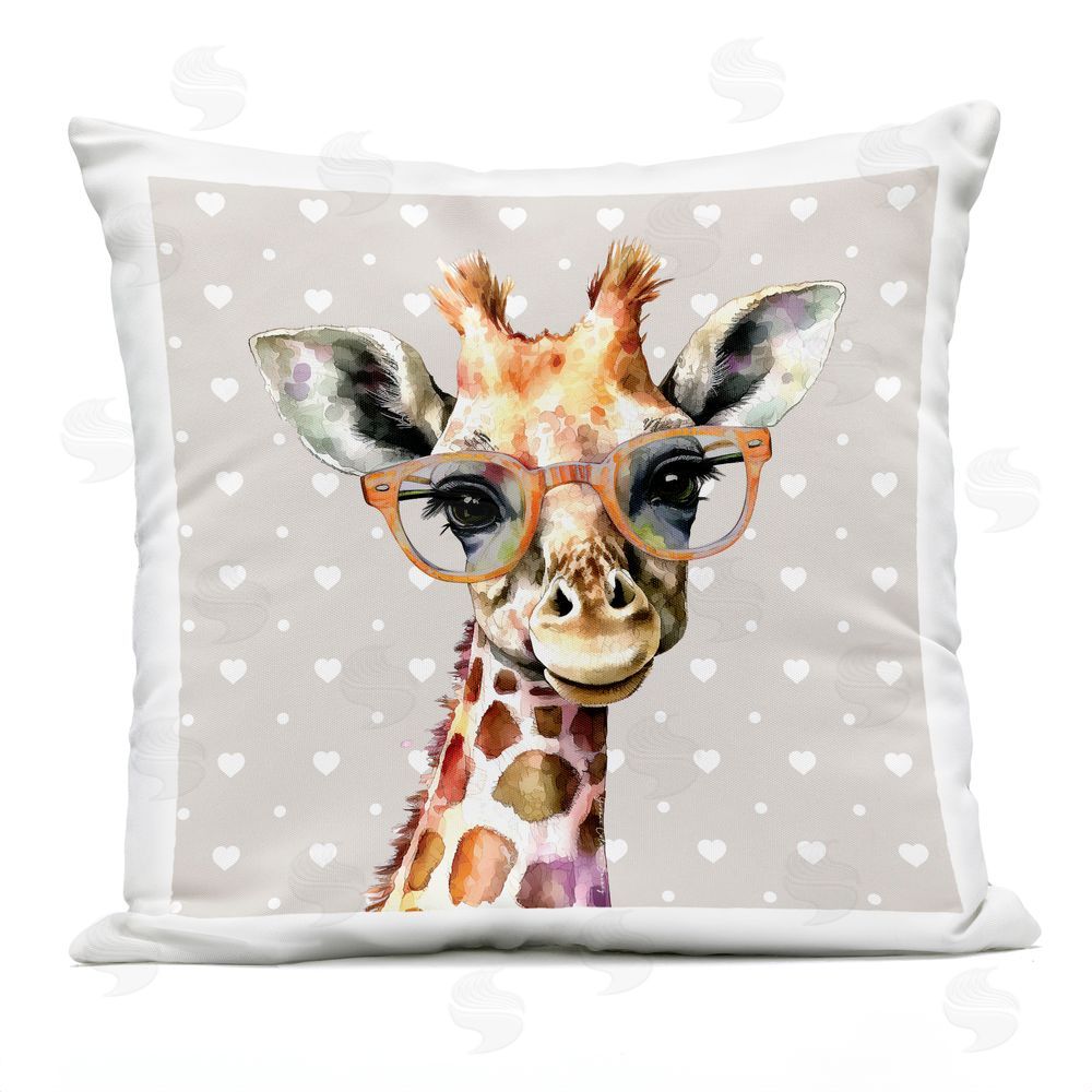 Yvonne Coleman Burney Jetter Giraffe in Glasses Outdoor Quick-Dry Polyester Square Throw Pillow
