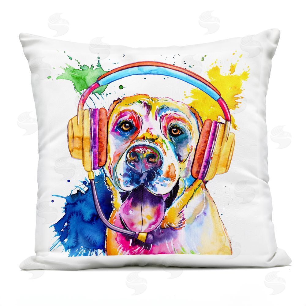 Jennifer Seeley Lab With Gaming Headphones Outdoor Quick-Dry Polyester Square Throw Pillow