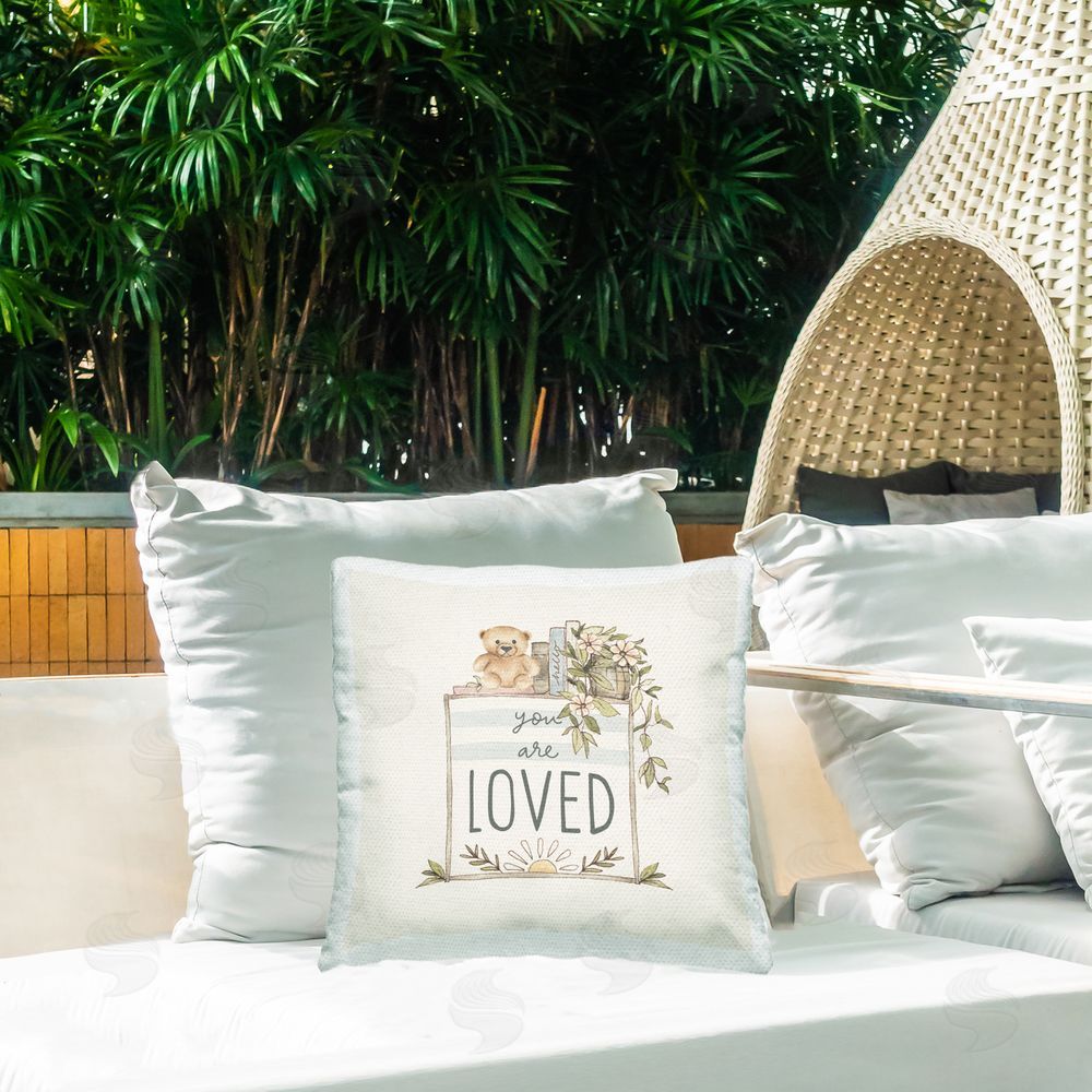 Blue Chair Blessing You Are Loved Nursery Message Outdoor Quick-Dry Polyester Printed Square Pillow on Patio