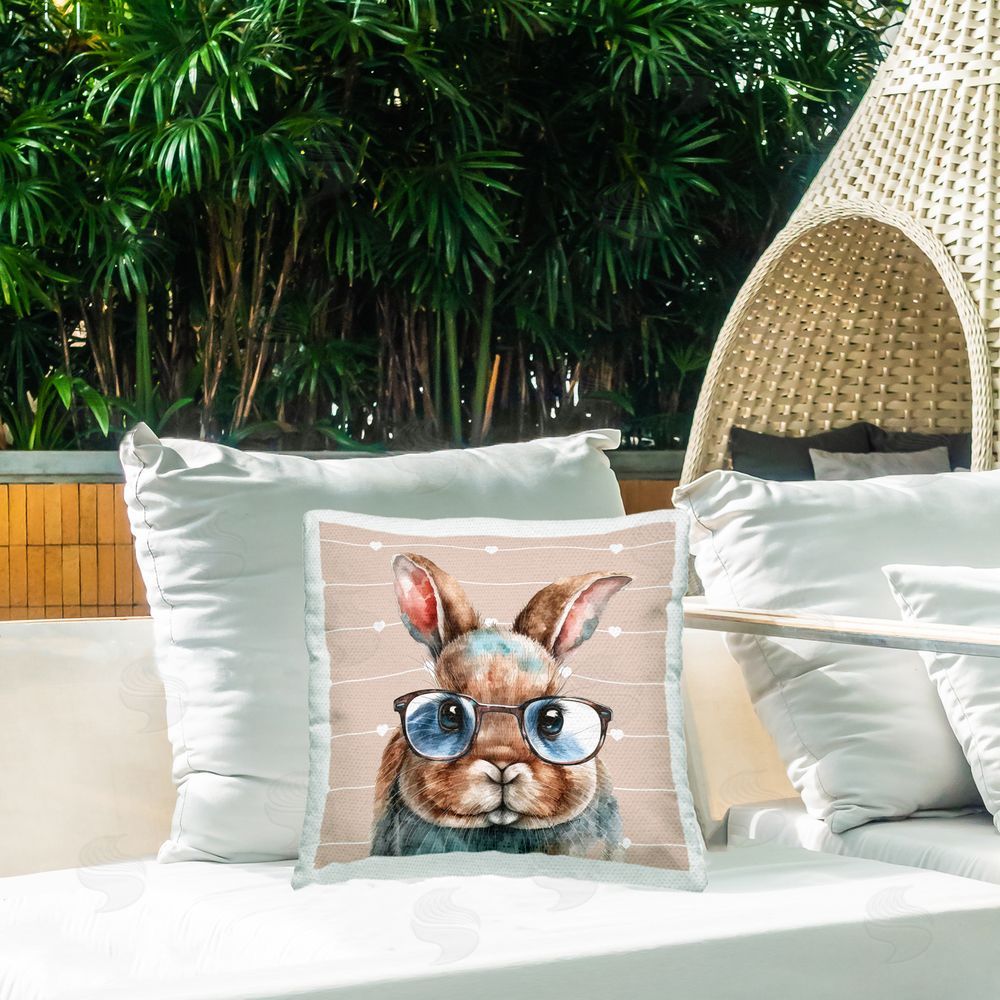 Yvonne Coleman Burney Buster Rabbit with Specs Square Outdoor Quick-Dry Polyester Throw Pillow on Seat