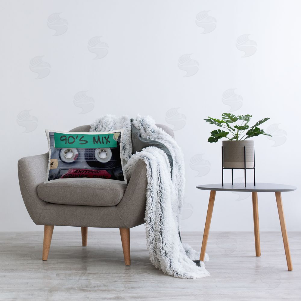 Annabelle Hall Retro 90s Mix Cassette Printed Throw Pillow in Room