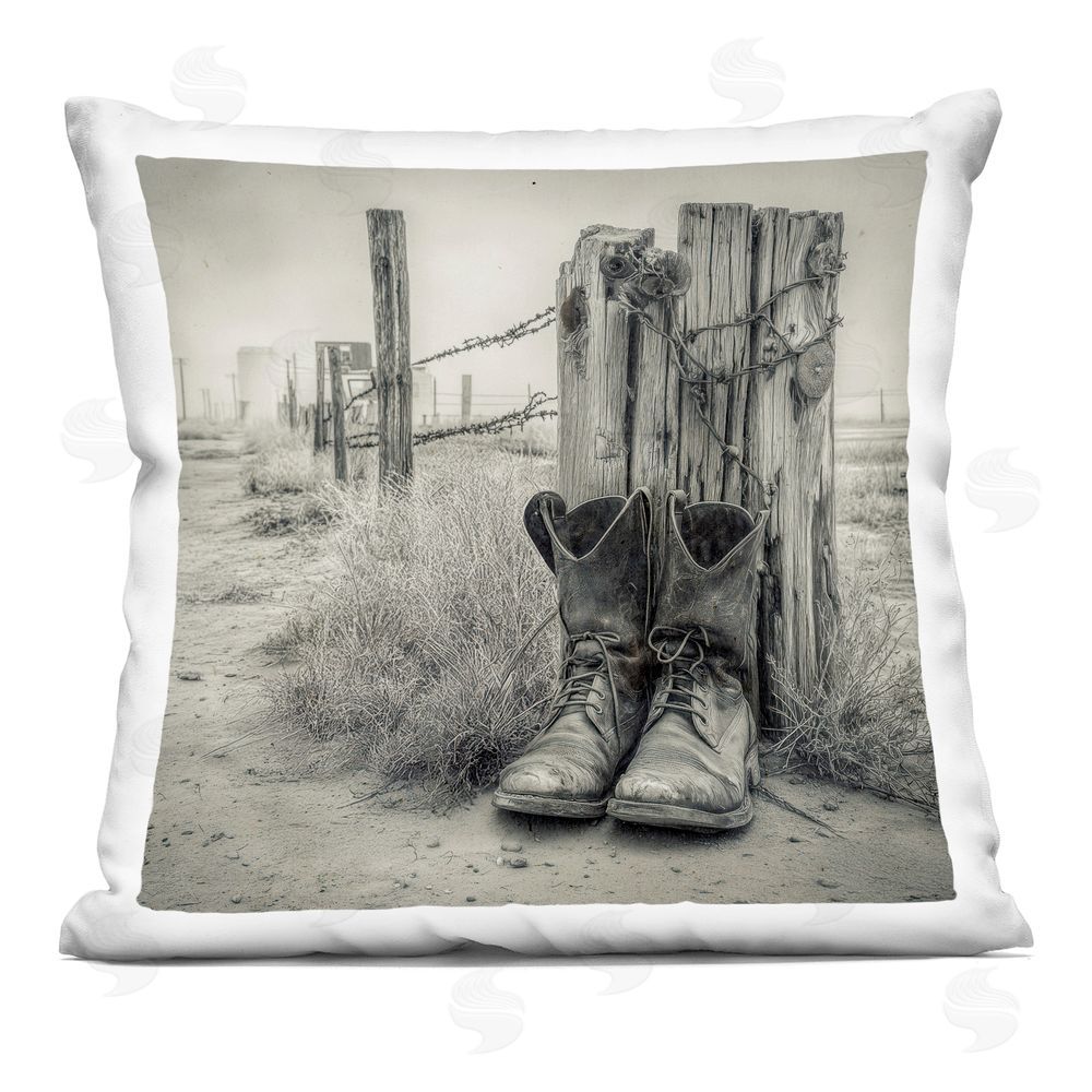 Annabelle Hall Weathered Cowboy Boots Indoor Plush Polyester Square Throw Pillow