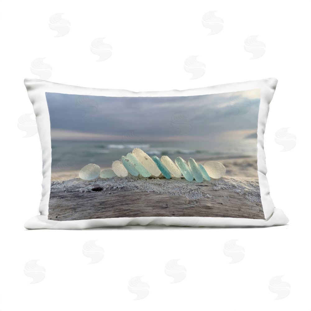 LMarie Allen Sea Glass On Driftwood Outdoor Quick-Dry Polyester Lumbar Pillow