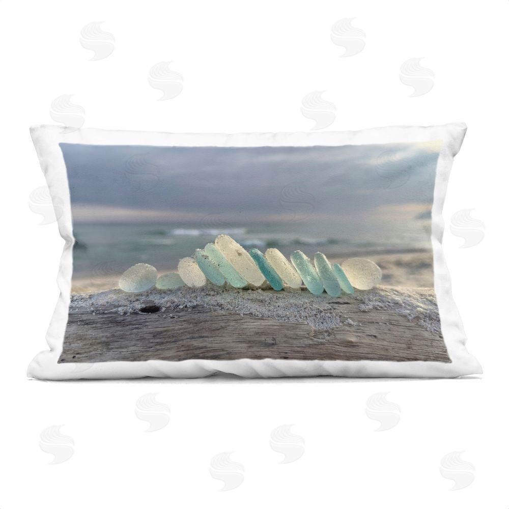 LMarie Allen Sea Glass On Driftwood Indoor Plush Polyester Lumbar Pillow