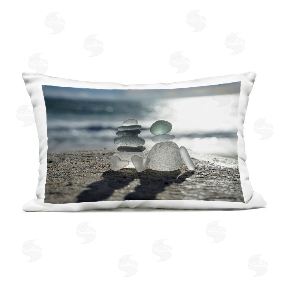 LMarie Allen Zen Sea Glass Hearts Outdoor Quick-Dry Polyester Lumbar Pillow