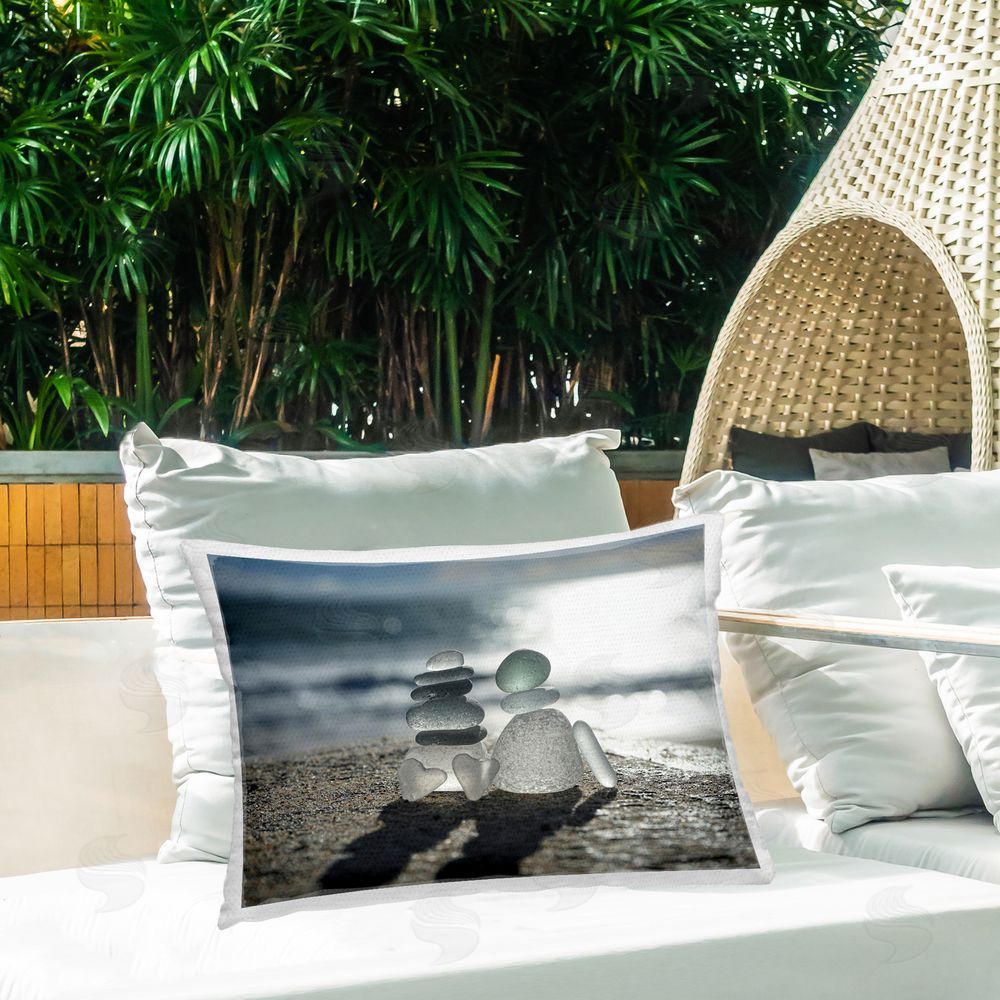 LMarie Allen Zen Sea Glass Hearts Outdoor Quick-Dry Polyester Printed Lumbar Pillow on Patio
