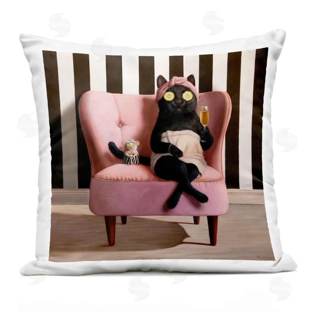 Lucia Heffernan Pamper Party Cat Square Outdoor Quick-Dry Polyester Throw Pillow