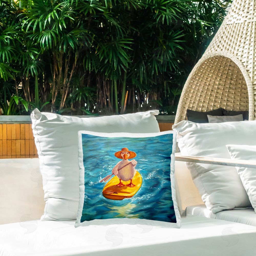 Lucia Heffernan The Paddler Duck with Straw Hat Outdoor Quick-Dry Polyester Printed Square Pillow on Patio