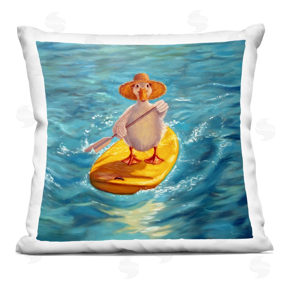 Lucia Heffernan The Paddler Duck with Straw Hat Indoor Plush Polyester Square Throw Pillow