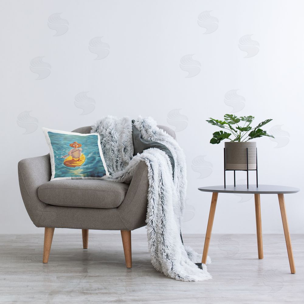 Lucia Heffernan The Paddler Duck with Straw Hat Plush Polyester Printed Square Pillow on Chair