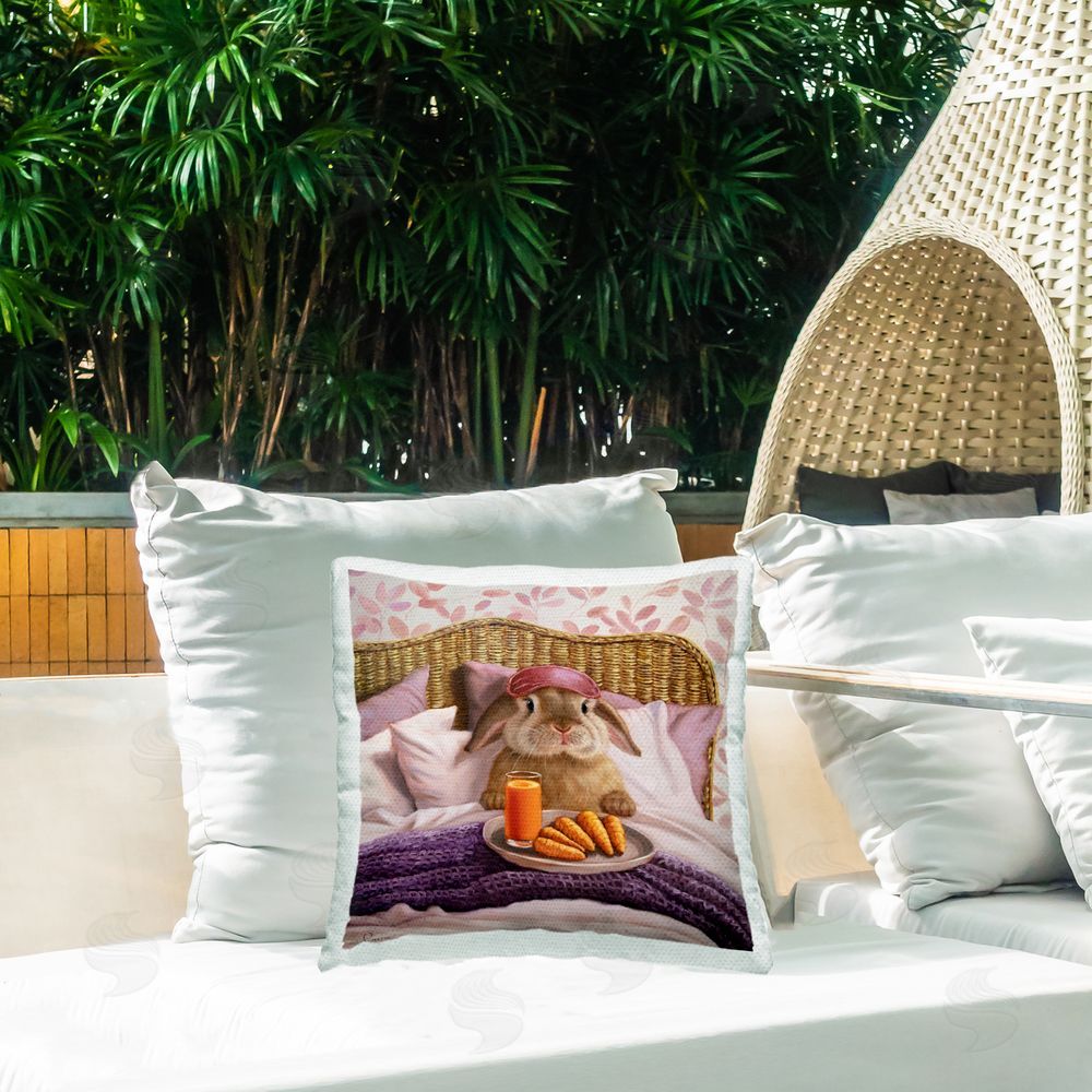 Lucia Heffernan Hoppy Meal Bunny in Bed Square Outdoor Quick-Dry Polyester Throw Pillow on Seat