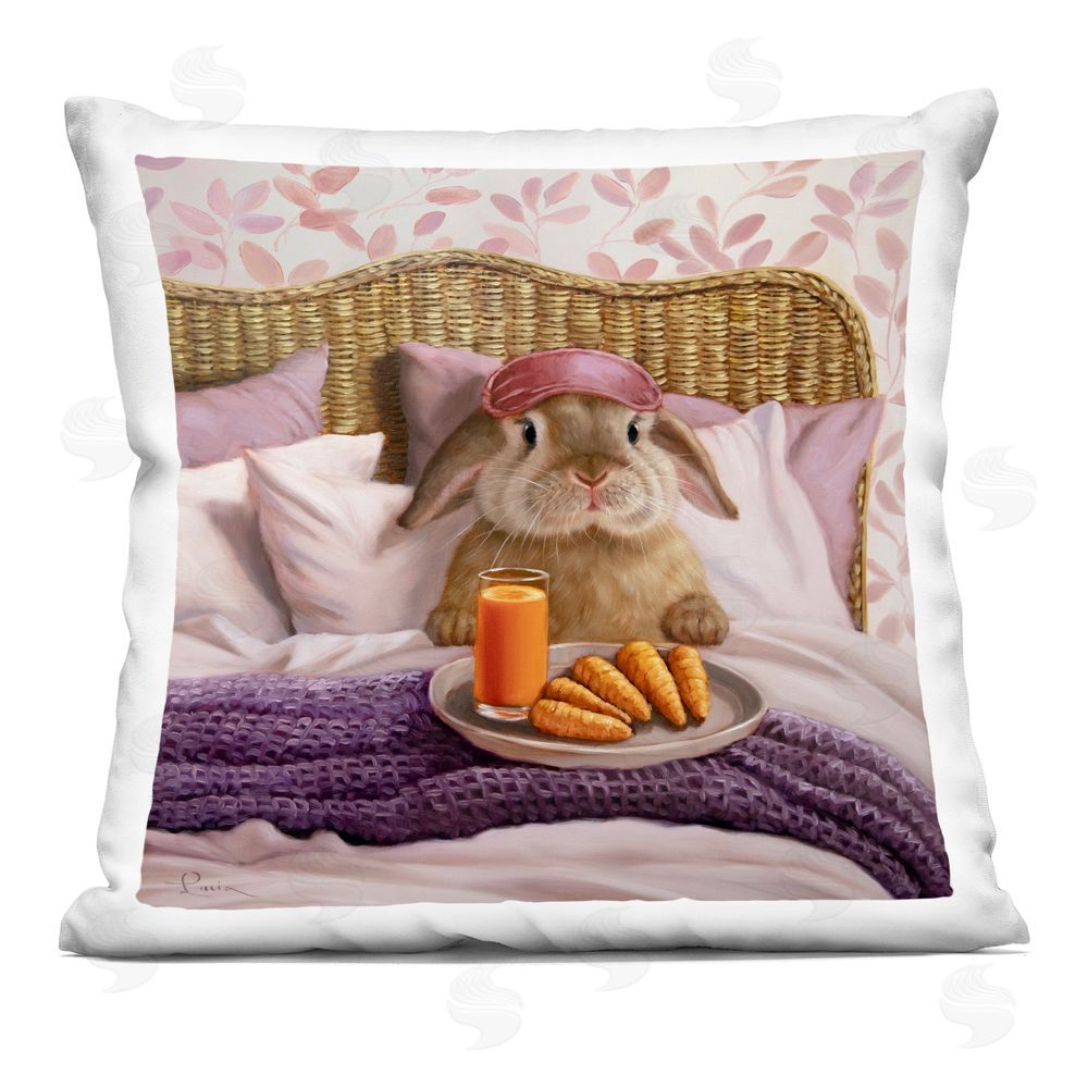 Lucia Heffernan Hoppy Meal Bunny in Bed Square Plush Polyester Throw Pillow