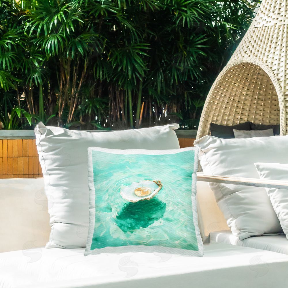 Melissa Wang Floating Pearled Seashell Outdoor Quick-Dry Polyester Printed Square Pillow on Patio