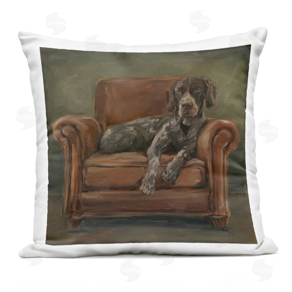 Ethan Harper Relaxed Dog on Leather Sofa Outdoor Quick-Dry Polyester Square Throw Pillow