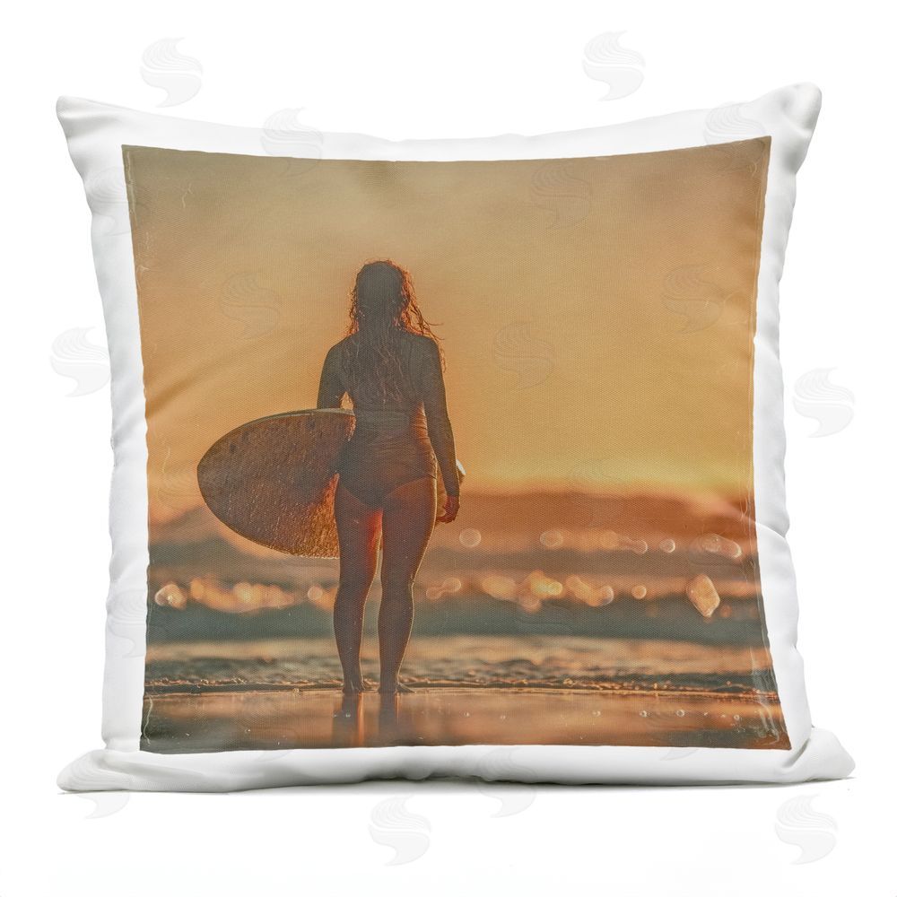 Walker Noble Female Surfer at Sunset Outdoor Quick-Dry Polyester Square Throw Pillow