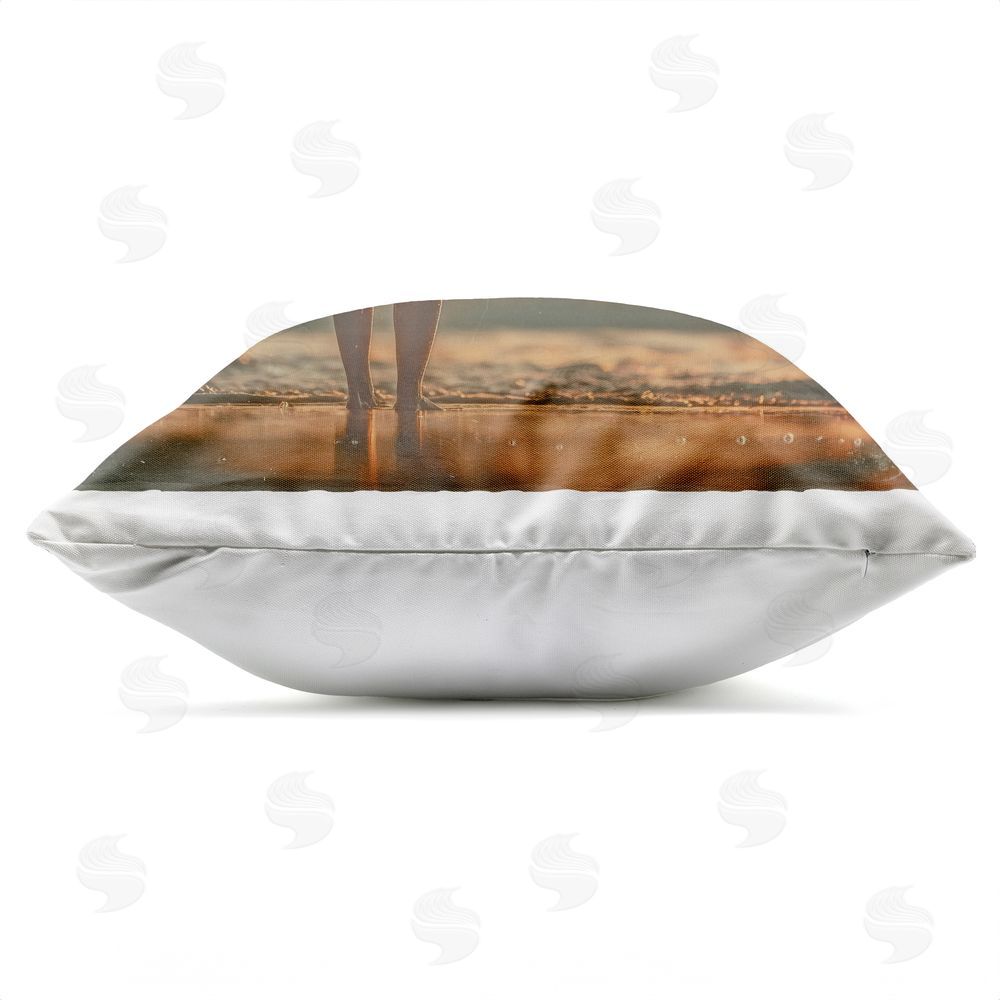 Walker Noble Female Surfer at Sunset Outdoor Quick-Dry Polyester Square Throw Pillow Zipper Detail