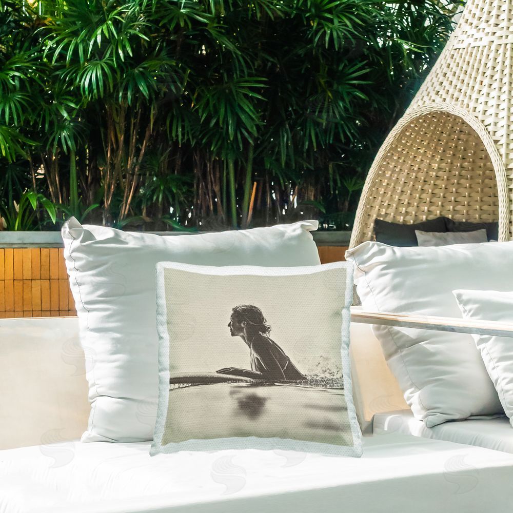 Walker Noble Female Surfer Paddling Outdoor Quick-Dry Polyester Printed Square Pillow on Patio