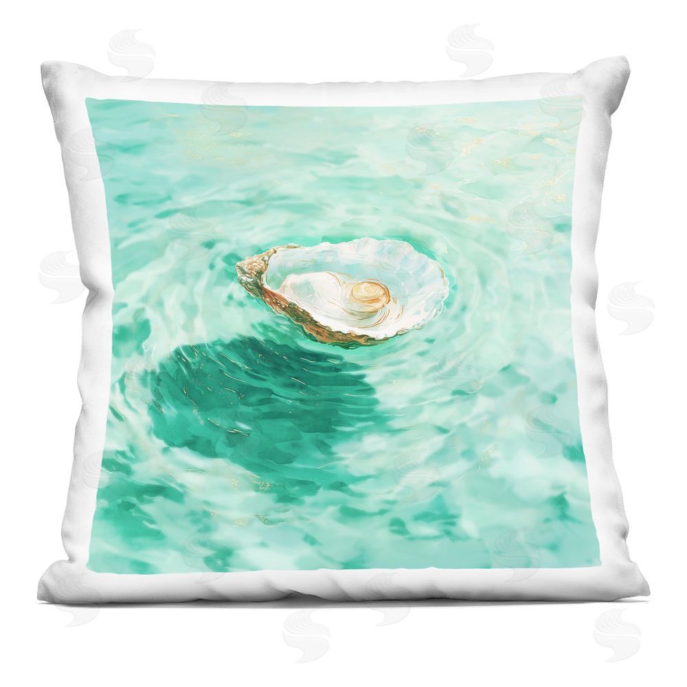 Melissa Wang Floating Seashell with Pearl Indoor Plush Polyester Square Throw Pillow