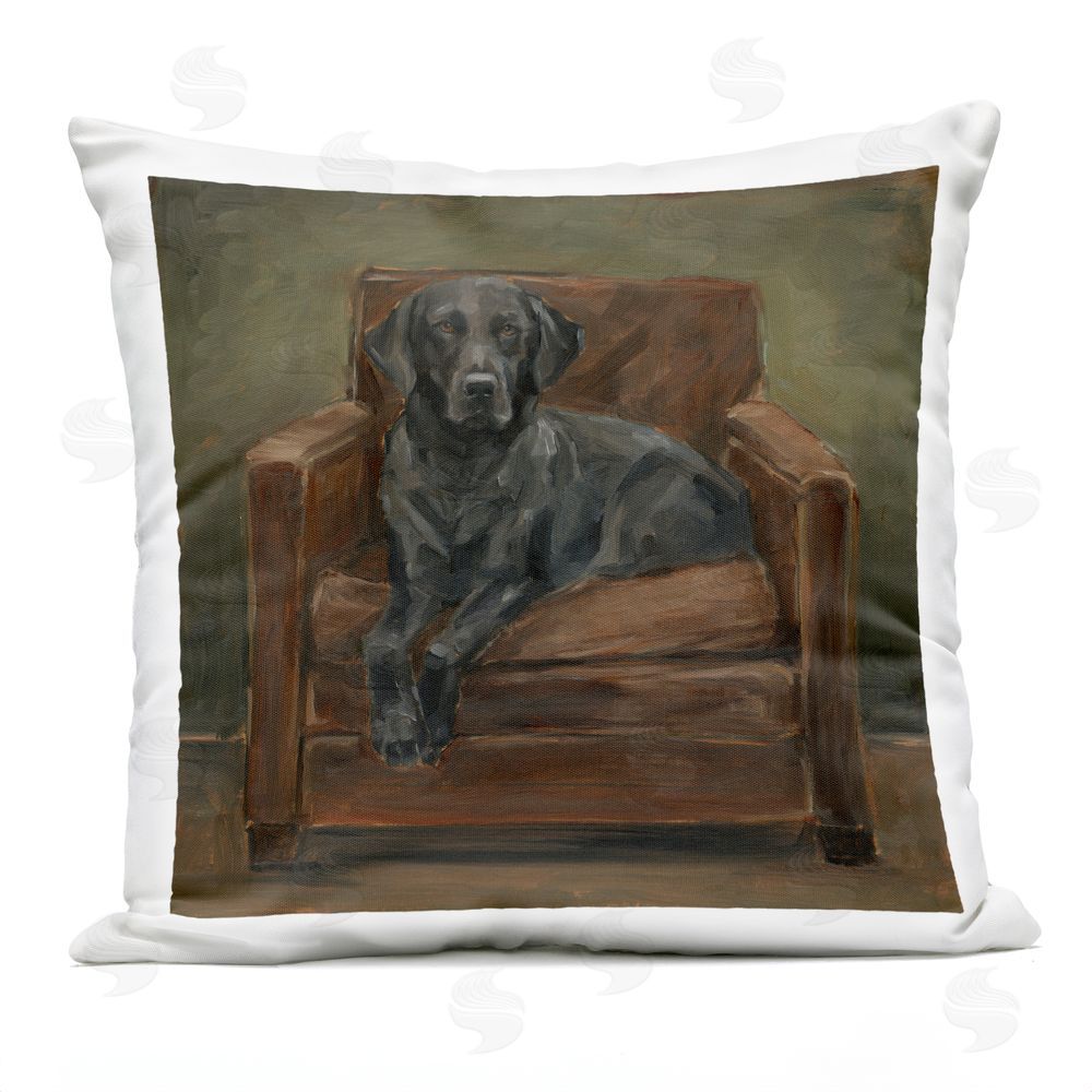 Ethan Harper Black Labrador on Leather Chair Outdoor Quick-Dry Polyester Square Throw Pillow