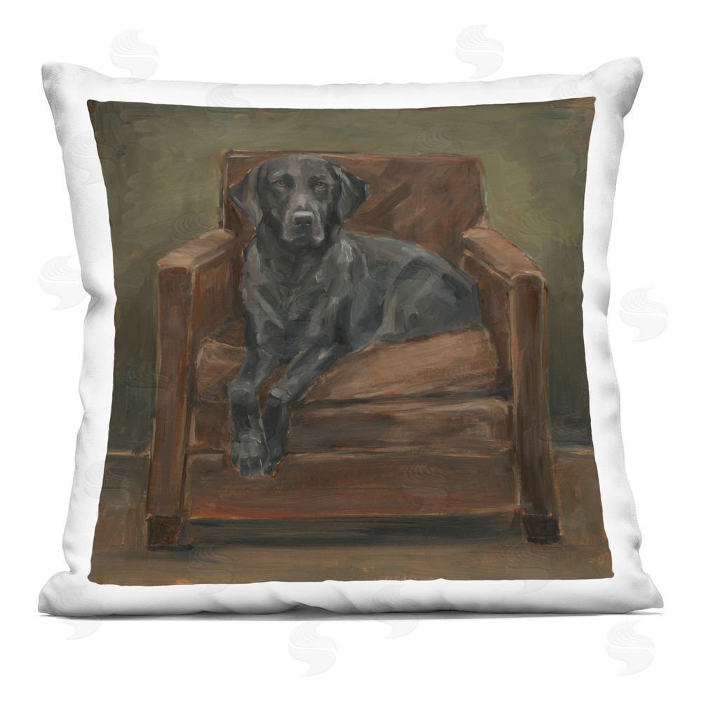 Ethan Harper Black Labrador on Leather Chair Indoor Plush Polyester Square Throw Pillow
