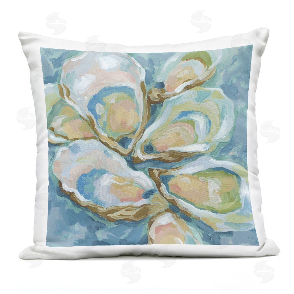 June Erica Vess Pastel Seafoam Oyster Shells Outdoor Quick-Dry Polyester Square Throw Pillow