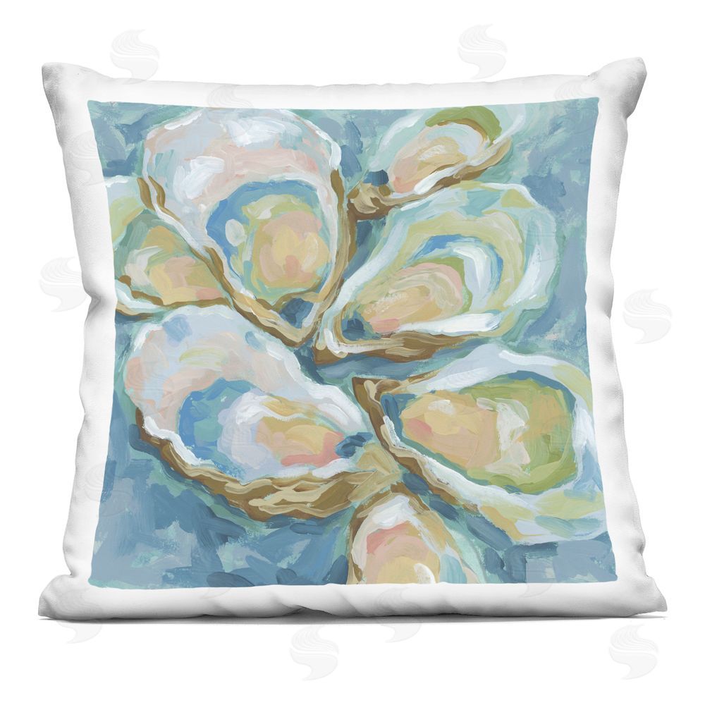 June Erica Vess Pastel Seafoam Oyster Shells Indoor Plush Polyester Square Throw Pillow