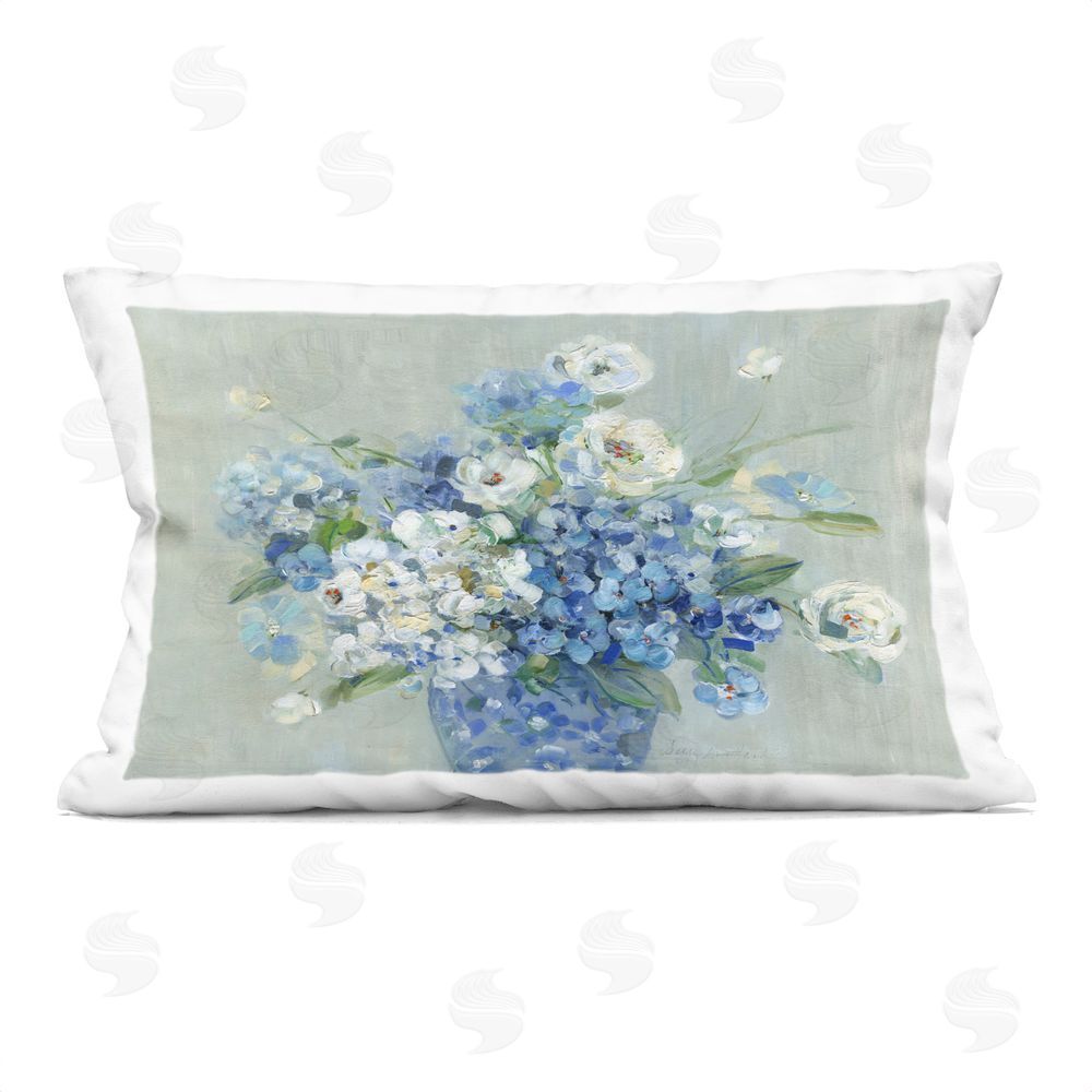 Sally Swatland Serene Blue And White Bouquet Indoor Plush Polyester Lumbar Pillow