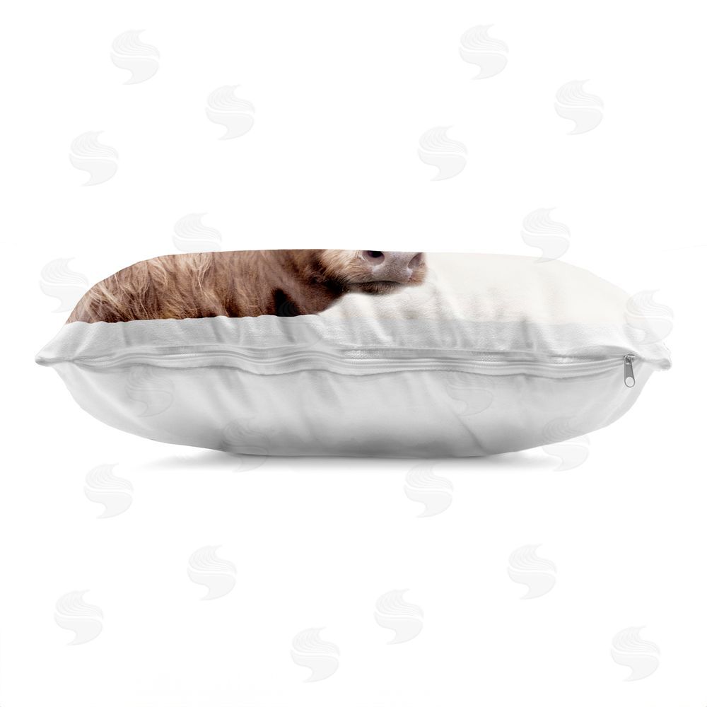 CAD Designs Shaggy Highland Cow & Clouds Indoor Plush Polyester Lumbar Pillow Zipper Detail