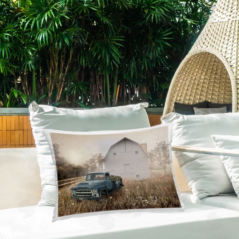 Nan Vintage Pickup in Wildflowers Outdoor Quick-Dry Polyester Printed Lumbar Pillow on Patio