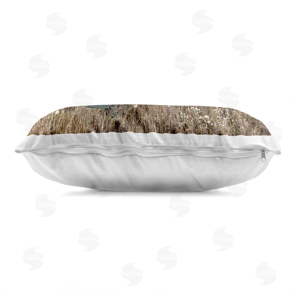 Nan Vintage Pickup in Wildflowers Indoor Plush Polyester Lumbar Pillow Zipper Detail