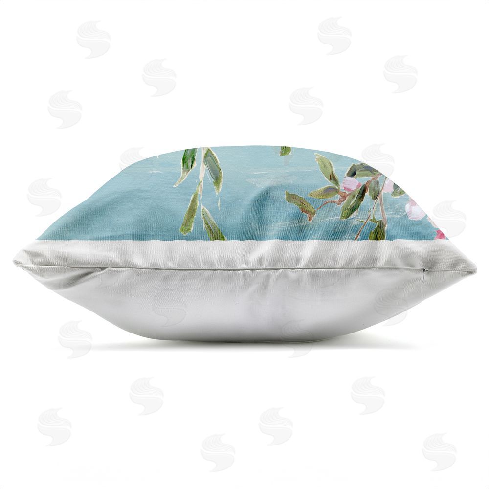 Sally Swatland Songbird Perched on Blooms Outdoor Quick-Dry Polyester Square Throw Pillow Zipper Detail