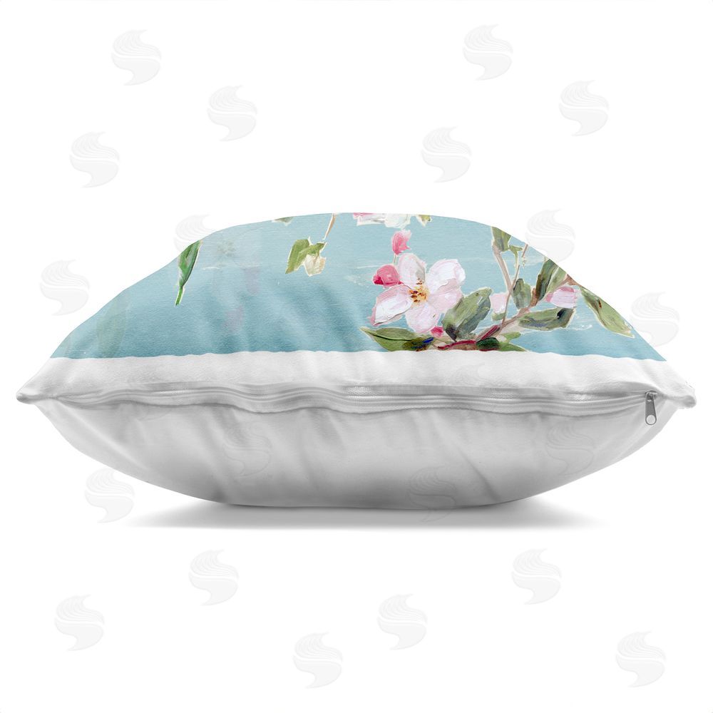 Sally Swatland Pastel Songbird Among Blossoms Indoor Plush Polyester Square Throw Pillow Zipper Detail