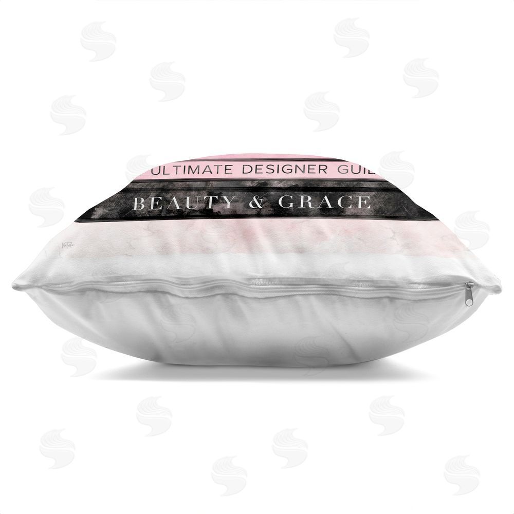 Natalie Carpentieri Blush Fashion Book Stack Indoor Plush Polyester Square Throw Pillow Zipper Detail