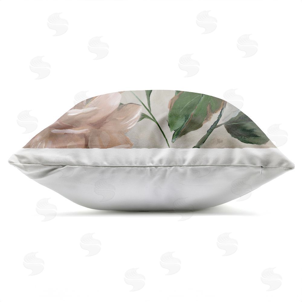 Nan Delicate Blush Peonies with Leaves Outdoor Quick-Dry Polyester Square Throw Pillow Zipper Detail