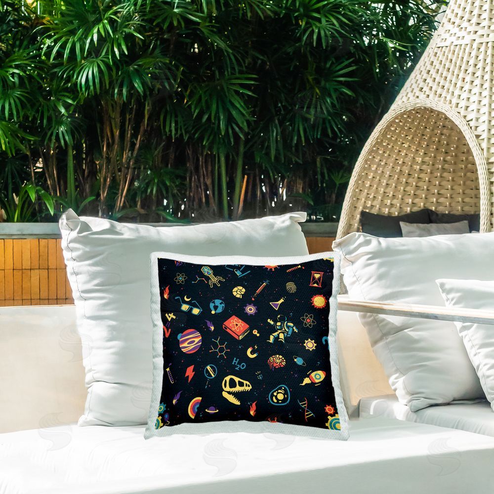 Tobe Fonseca Retro Science Pattern Outdoor Quick-Dry Polyester Printed Square Pillow on Patio