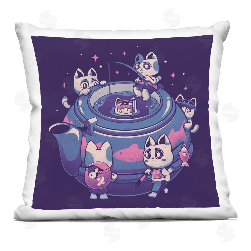 EduEly Designs Teapot Cats Having Fun Indoor Plush Polyester Square Throw Pillow