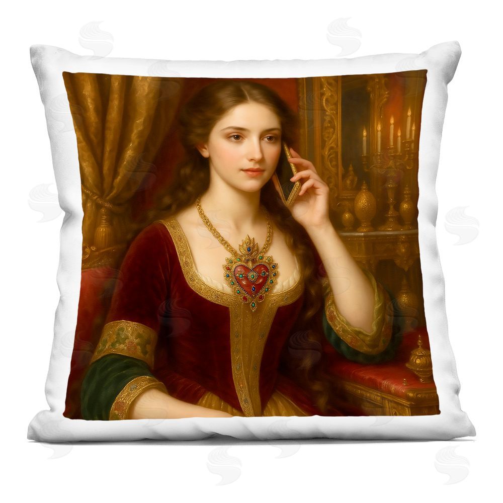Grotto Studios Rococo Woman with Cell Phone Printed Throw Pillow