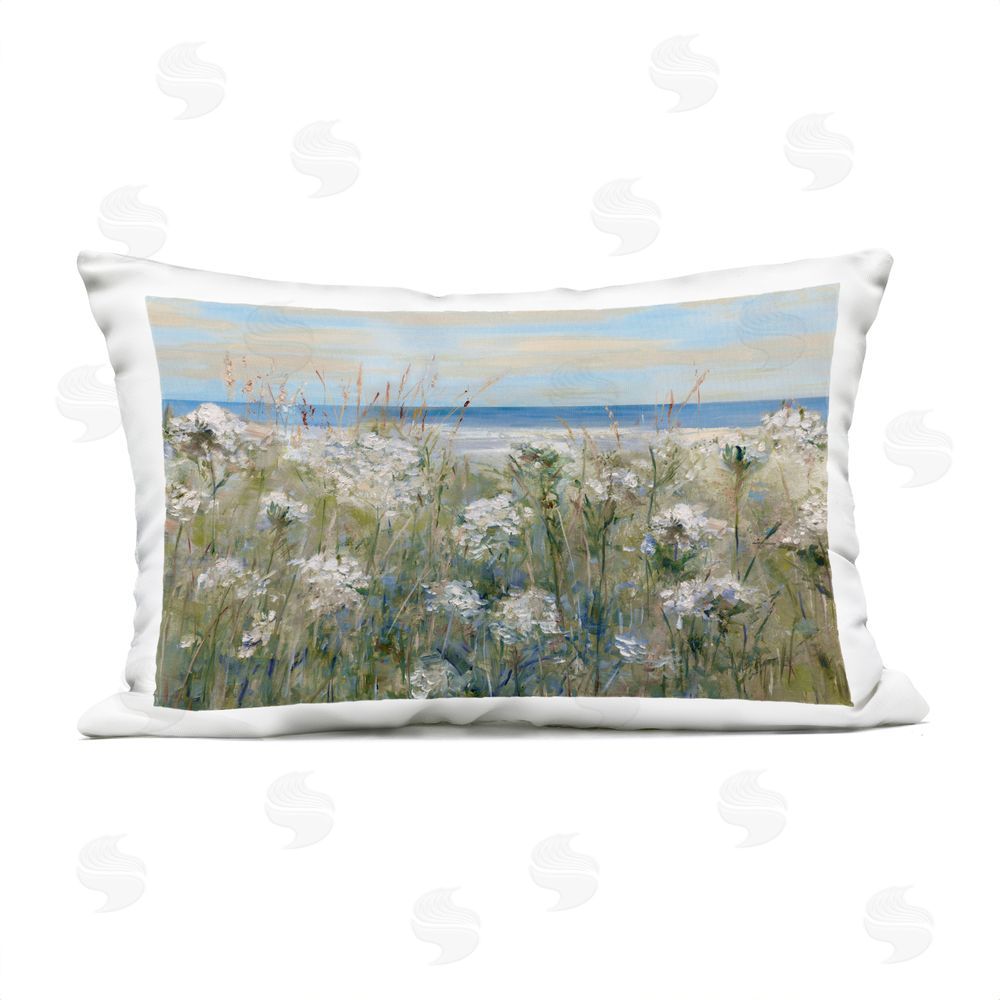 Sally Swatland Impressionist Seaside Meadow Outdoor Quick-Dry Polyester Lumbar Pillow
