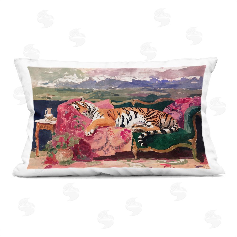 Annabelle Hall Velvet Lair Tiger Resting Indoor Plush Polyester Lumbar Pillow