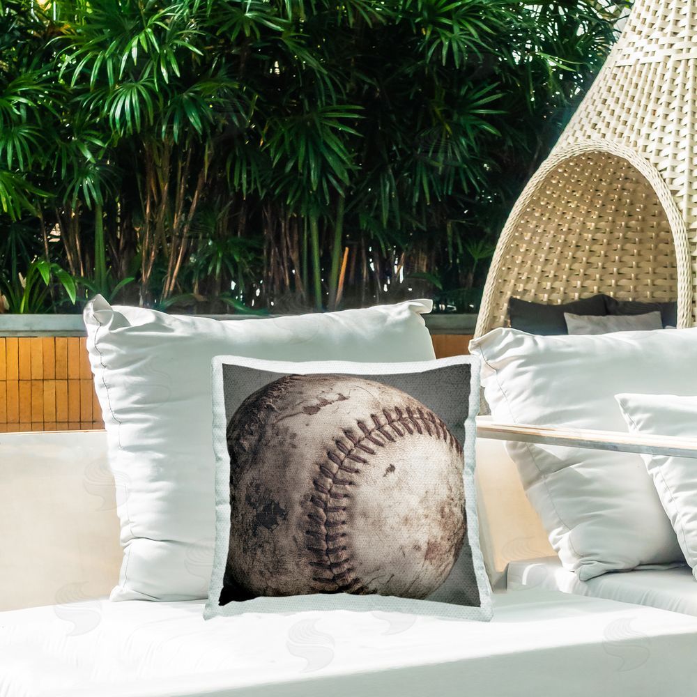 Ziwei Li Vintage Weathered Baseball Outdoor Quick-Dry Polyester Printed Square Pillow on Patio