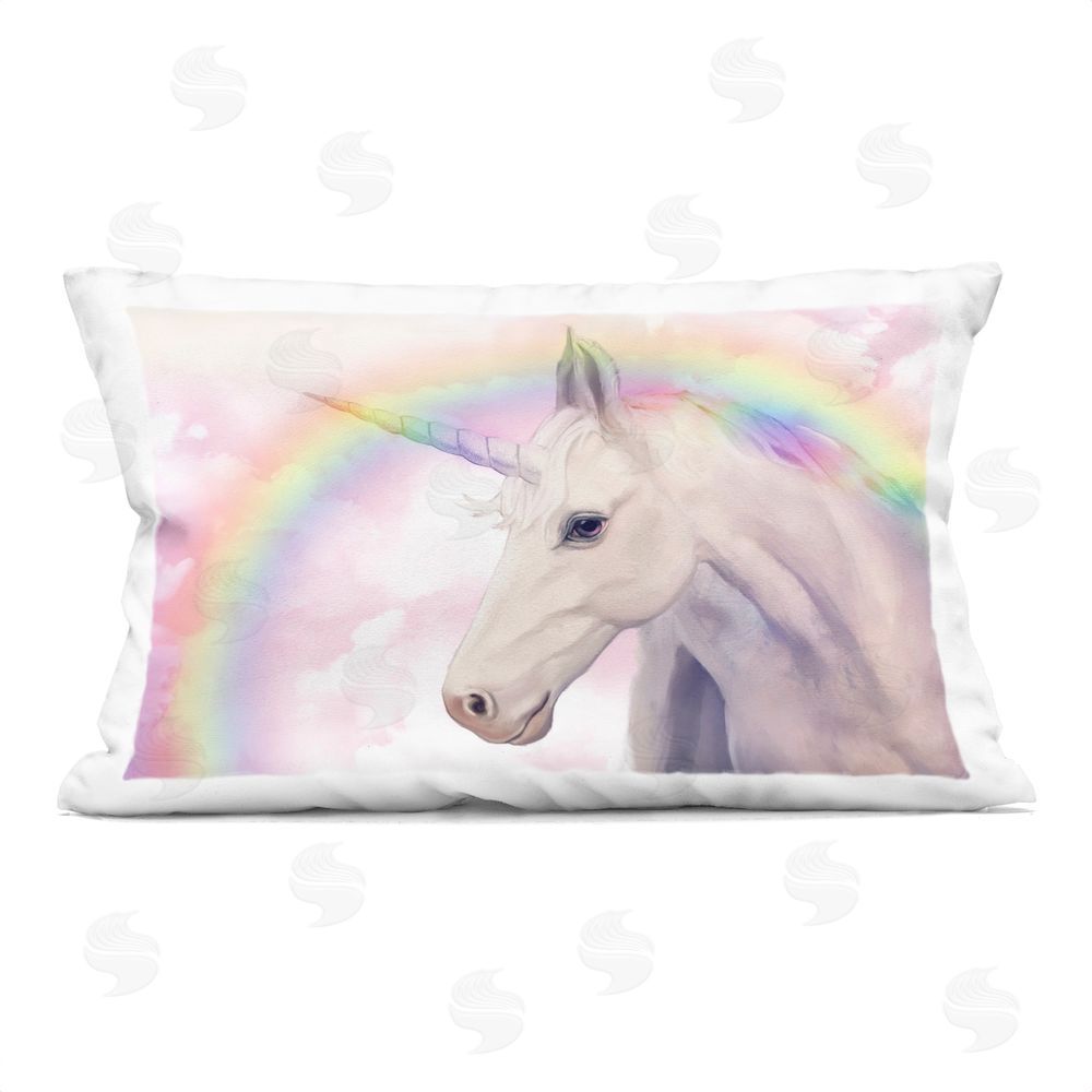 Ziwei Li Unicorn Beneath Rainbow Arch Indoor Plush Polyester Lumbar Pillow