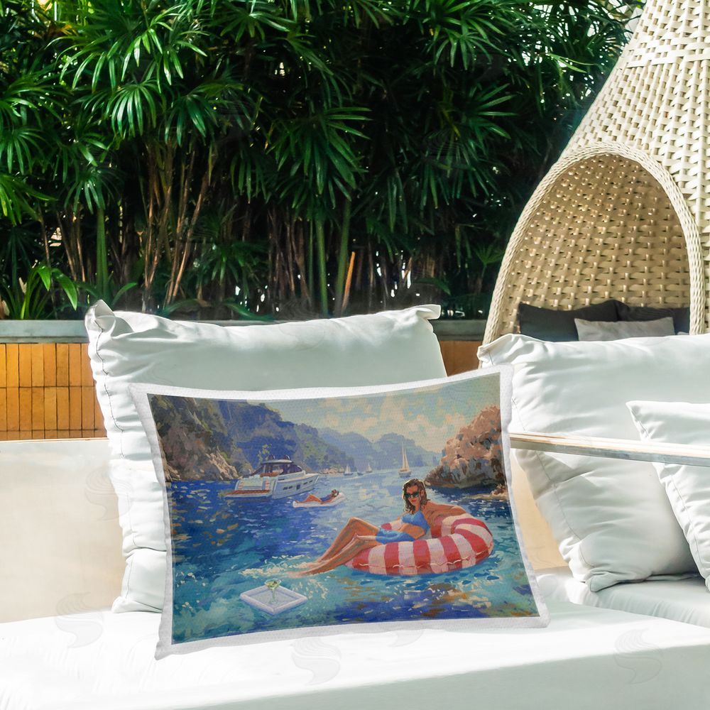 Ziwei Li Summer Relaxation on Float Outdoor Quick-Dry Polyester Printed Lumbar Pillow on Patio