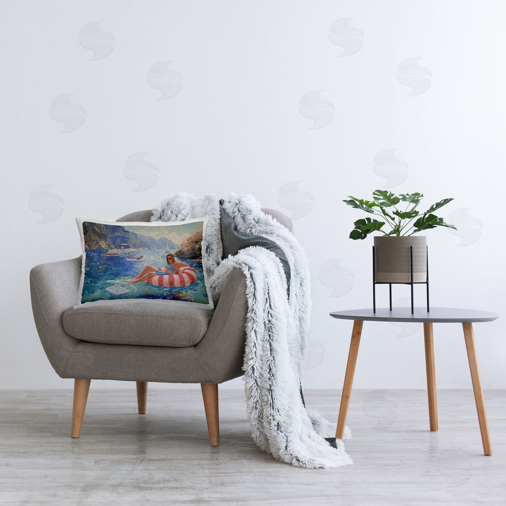 Ziwei Li Summer Relaxation on Float Plush Polyester Printed Lumbar Pillow on Chair