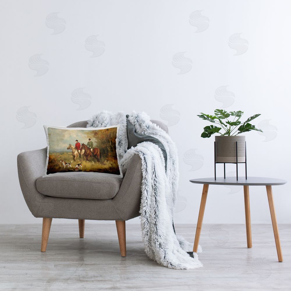 Ziwei Li Autumn Riders with Hounds Printed Lumbar Throw Pillow on Seat