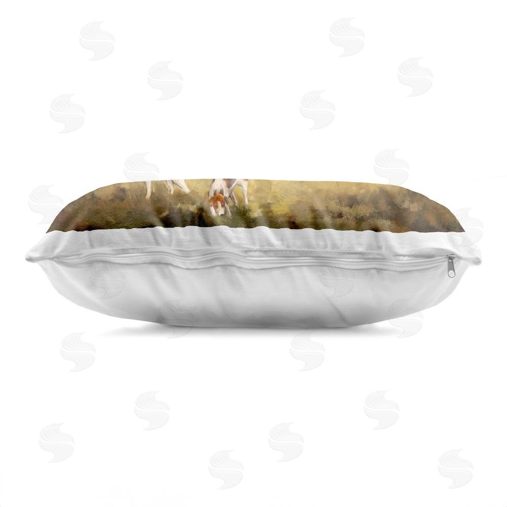 Ziwei Li Autumn Riders with Hounds Printed Lumbar Throw Pillow Side View with Zipper Detail